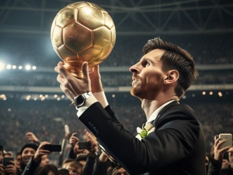 Lionel Messi holds his eighth Ballon d'Or.